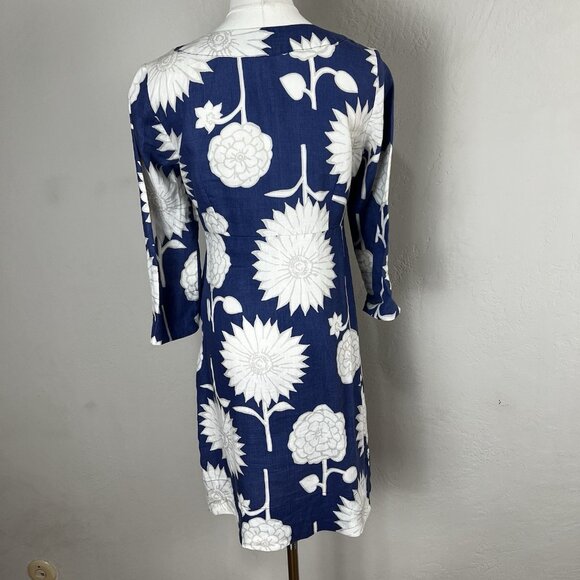 BODEN 100% Linen Blue Floral 3/4 Sleeve Tunic Knee Length Dress Size‎ UK 8 US 4 - Picture 6 of 14